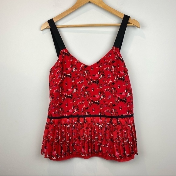 JASON Wu Grey • cadmium red v-neck printed silk pleated cami - Picture 2 of 11